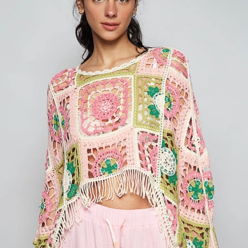 POL Multicolor Crochet Poncho